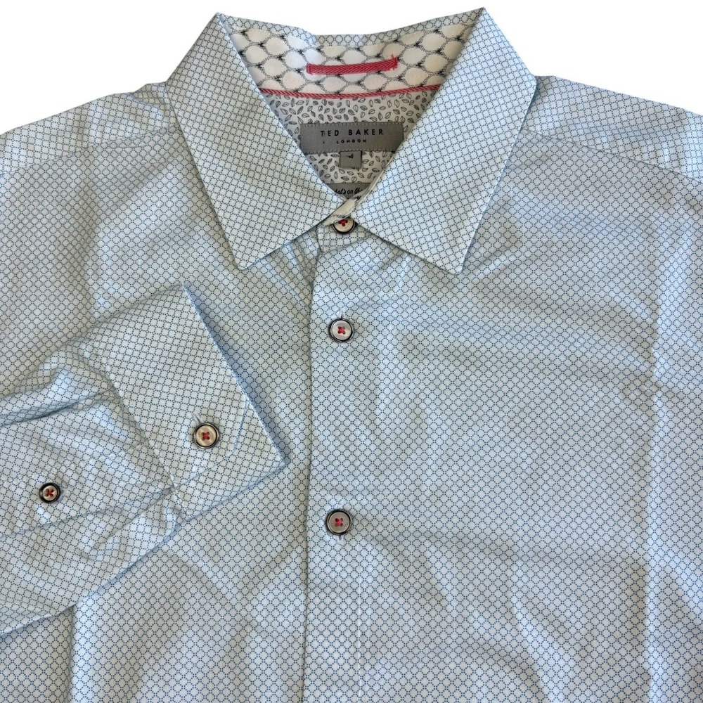 Ted Baker London Dress Shirt Mens L 4 Blue Geometric Contrasting Trim